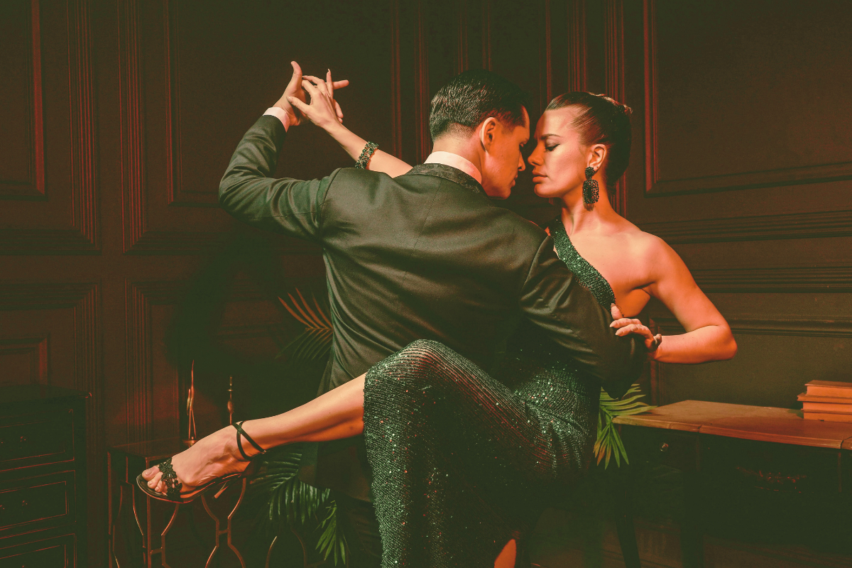 A man and a woman dancing sensually